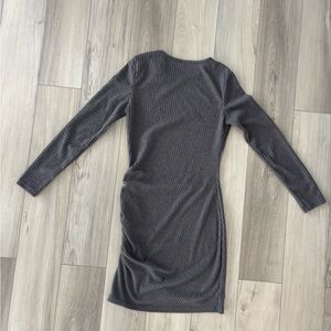 Elegant Gray Ribbed Sweater Dress